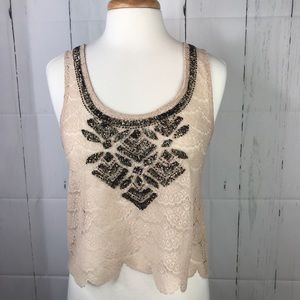 Top Shop Beaded Cropped Tank Top Lace Size 6